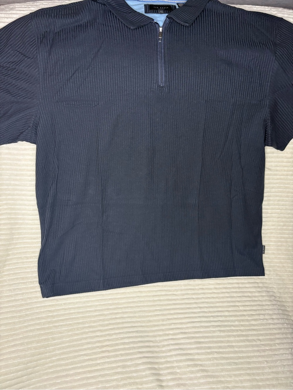Ted Baker Navy Short-Sleeve Ribbed Half-Zip Polo